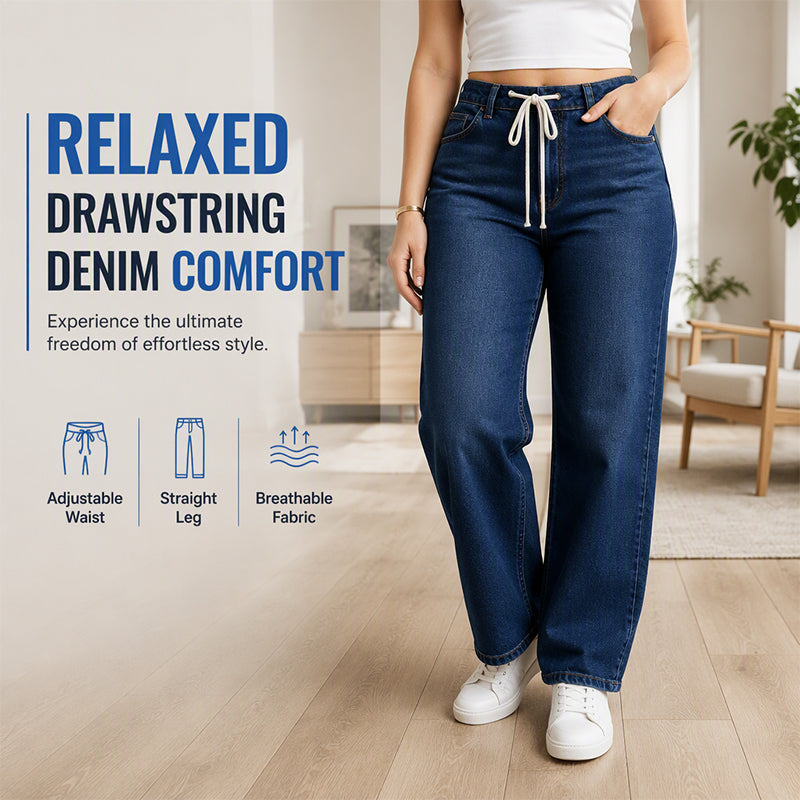 🔥Gratis verzending✈️Casual damesjeans met trekkoord en wijde pijpen