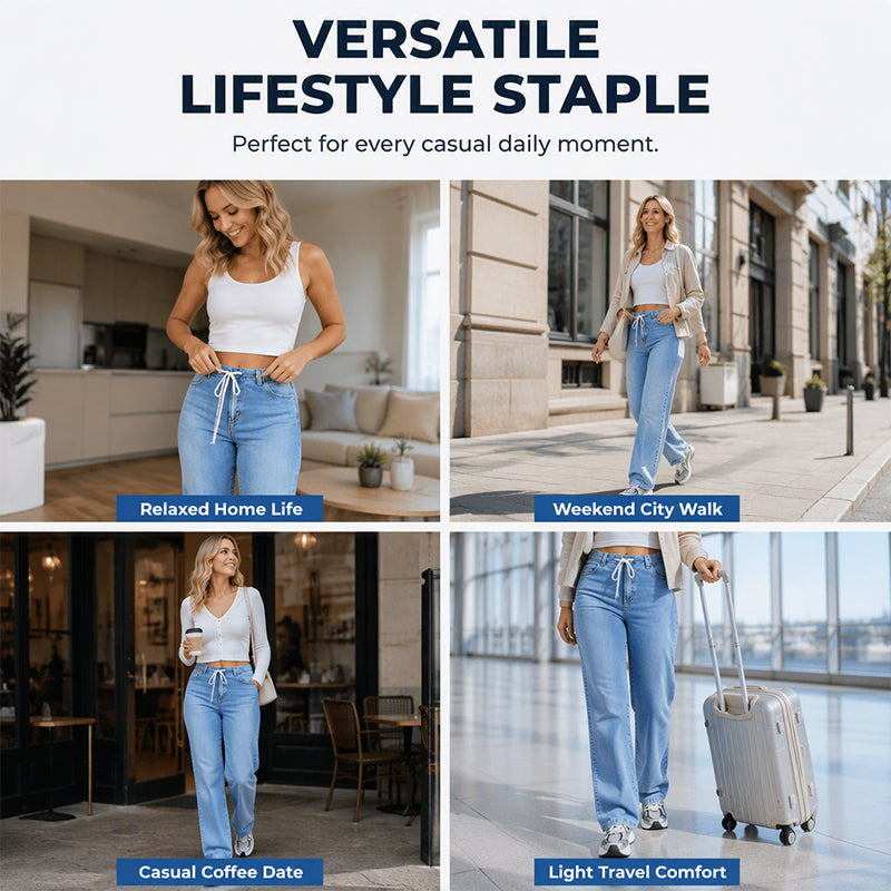 🔥Gratis verzending✈️Casual damesjeans met trekkoord en wijde pijpen