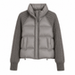 Dames gewatteerde korte winterjas van katoen met opstaande kraag, kabelpatroon, patchwork en lange mouwen, verdikt voor warmte