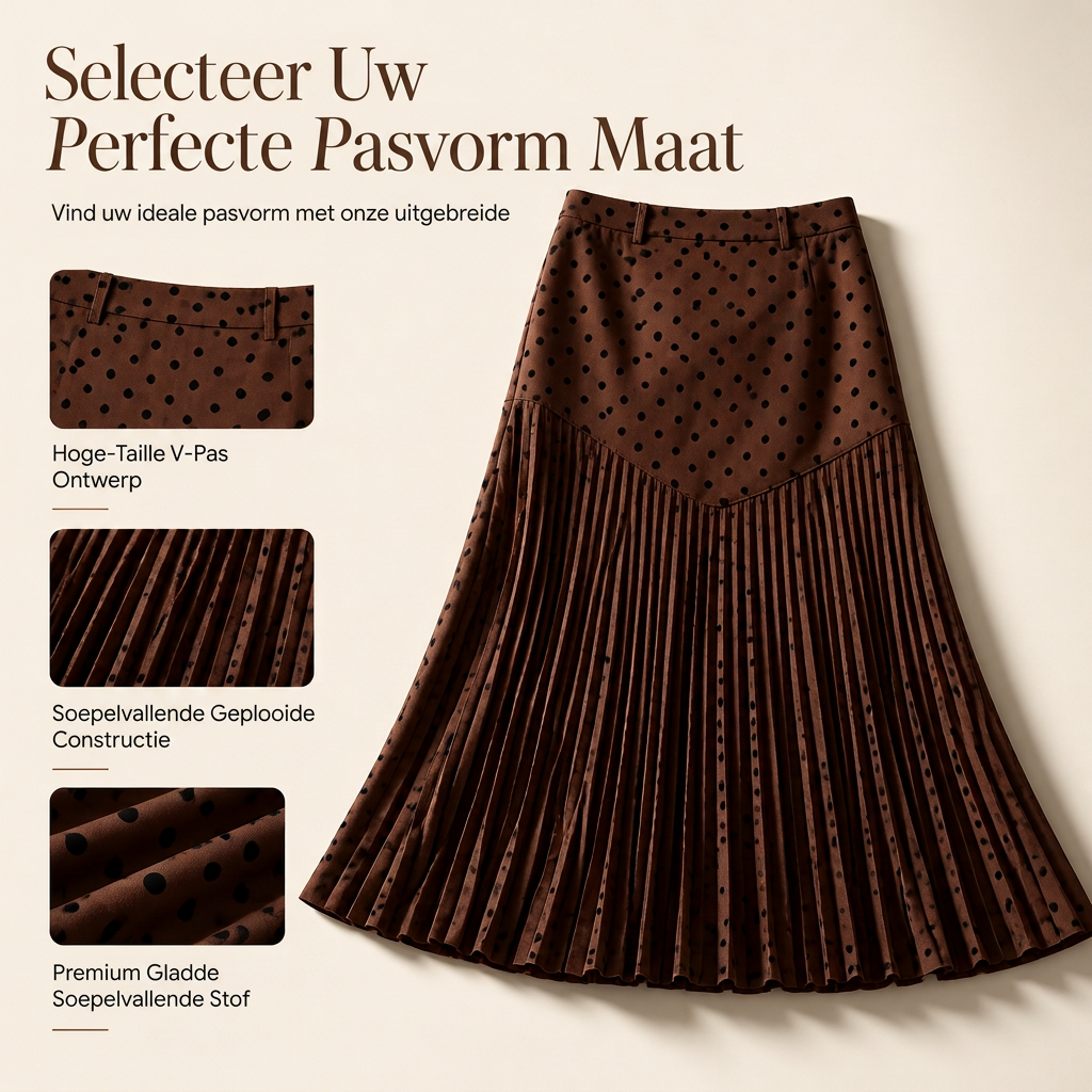 🌸 Nieuwe Collectie ✨ Dames Hooggetailleerde Plissé Rok met Stippenprint – Elegante Midi Rok met Comfortabele Pasvorm & Vrouwelijke Look