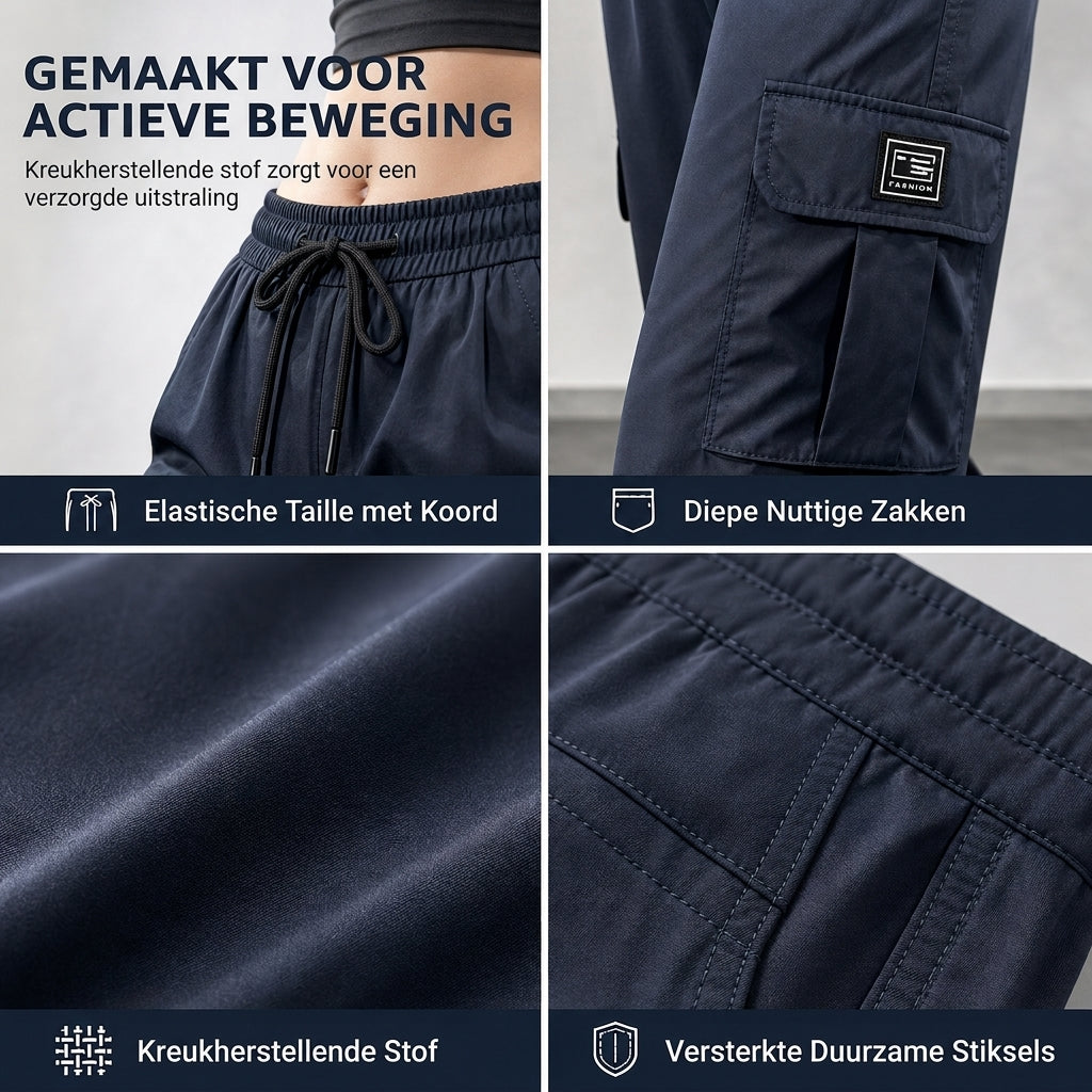🔥Gratis verzending✈️Dames relaxed fit cargobroek met rechte pijpen, elastische taille met trekkoord en praktische zijzakken