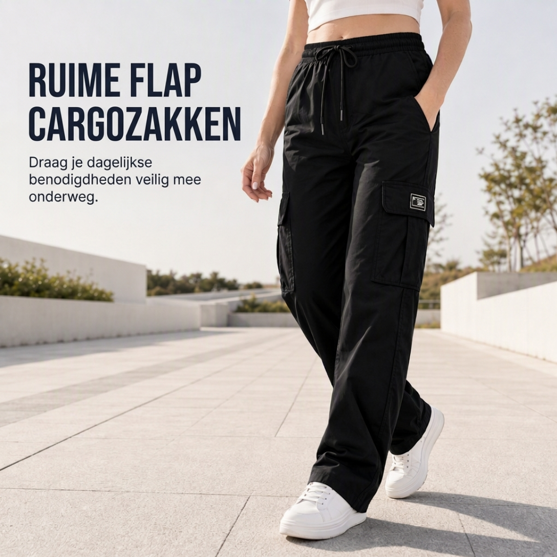 🔥Gratis verzending✈️Dames relaxed fit cargobroek met rechte pijpen, elastische taille met trekkoord en praktische zijzakken
