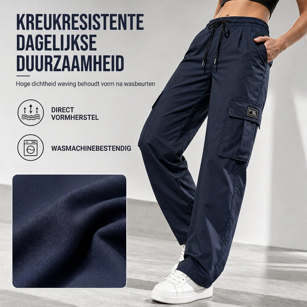 🔥Gratis verzending✈️Dames relaxed fit cargobroek met rechte pijpen, elastische taille met trekkoord en praktische zijzakken