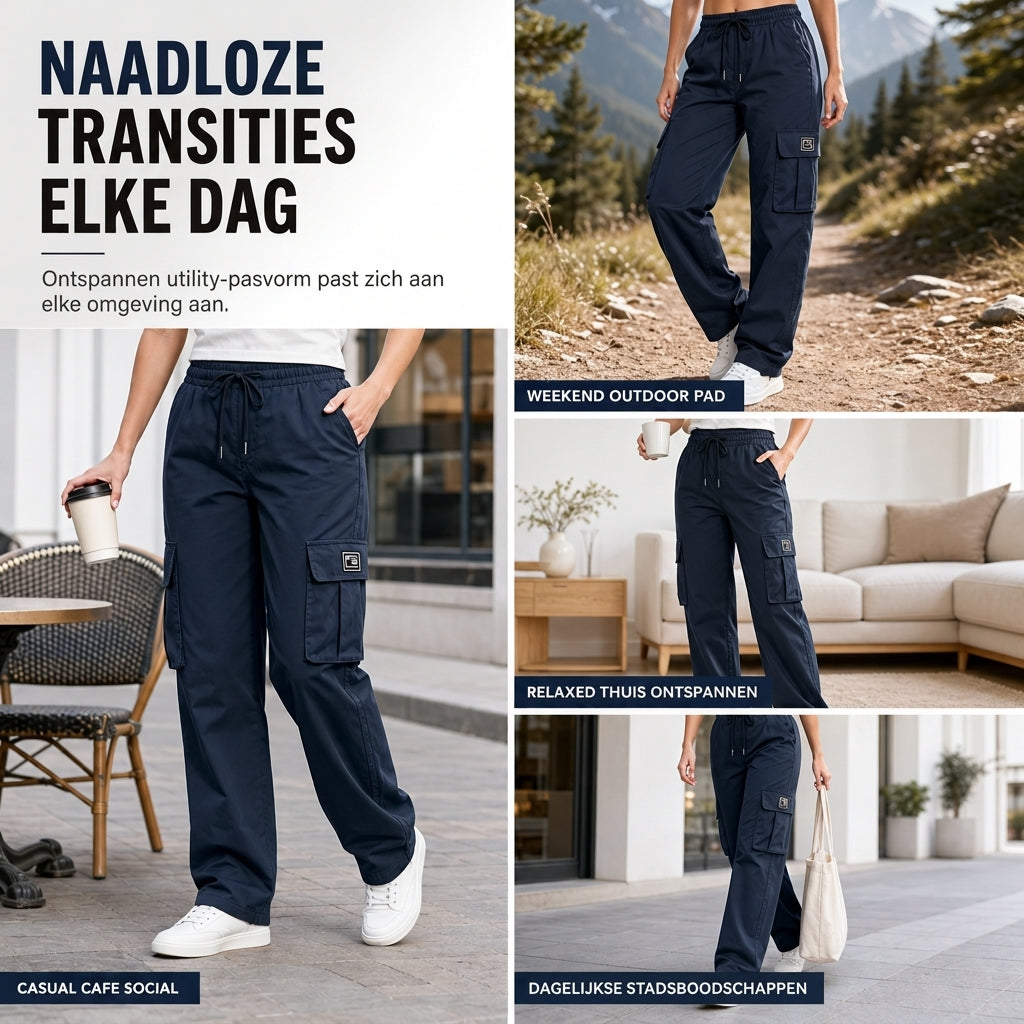 🔥Gratis verzending✈️Dames relaxed fit cargobroek met rechte pijpen, elastische taille met trekkoord en praktische zijzakken