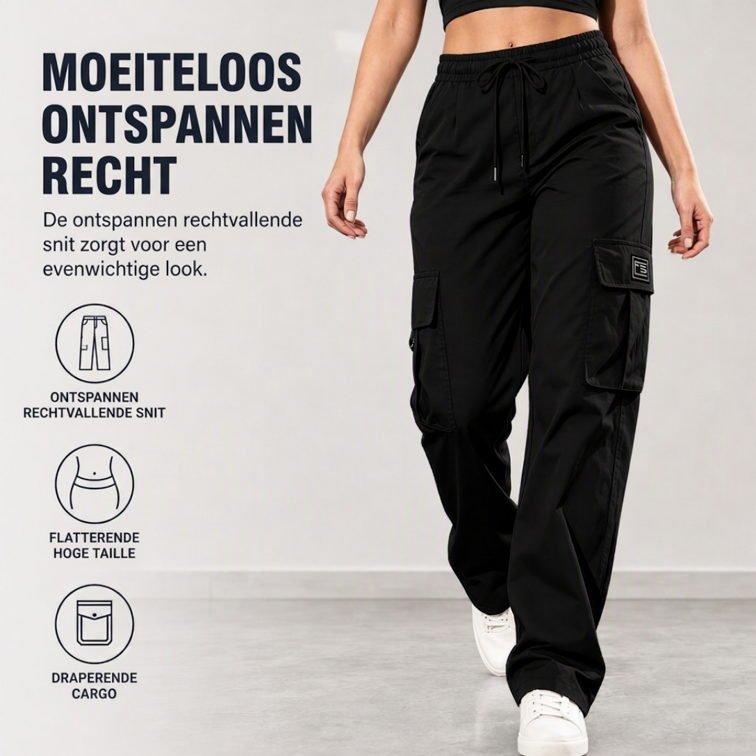 🔥Gratis verzending✈️Dames relaxed fit cargobroek met rechte pijpen, elastische taille met trekkoord en praktische zijzakken