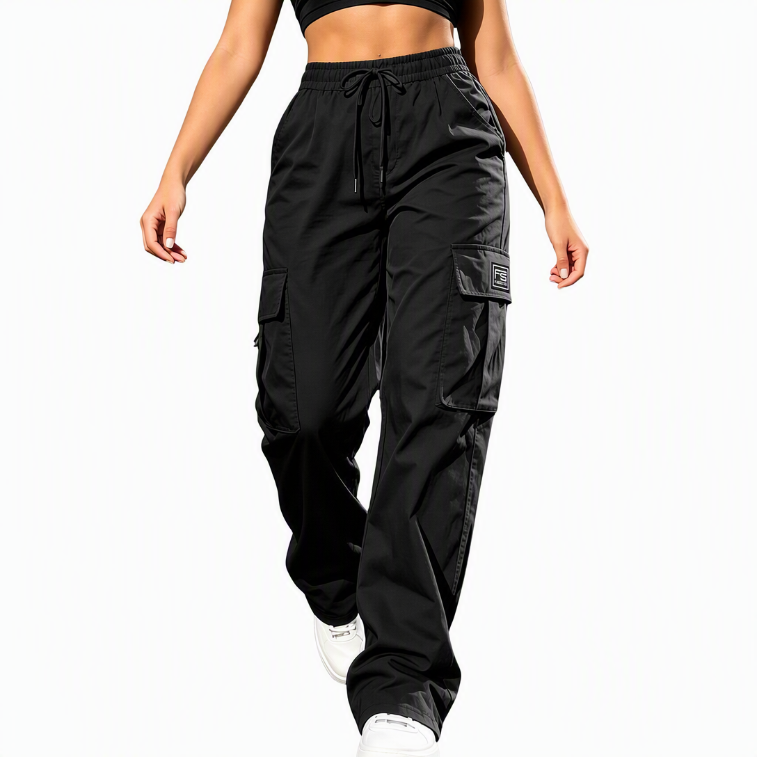 🔥Gratis verzending✈️Dames relaxed fit cargobroek met rechte pijpen, elastische taille met trekkoord en praktische zijzakken