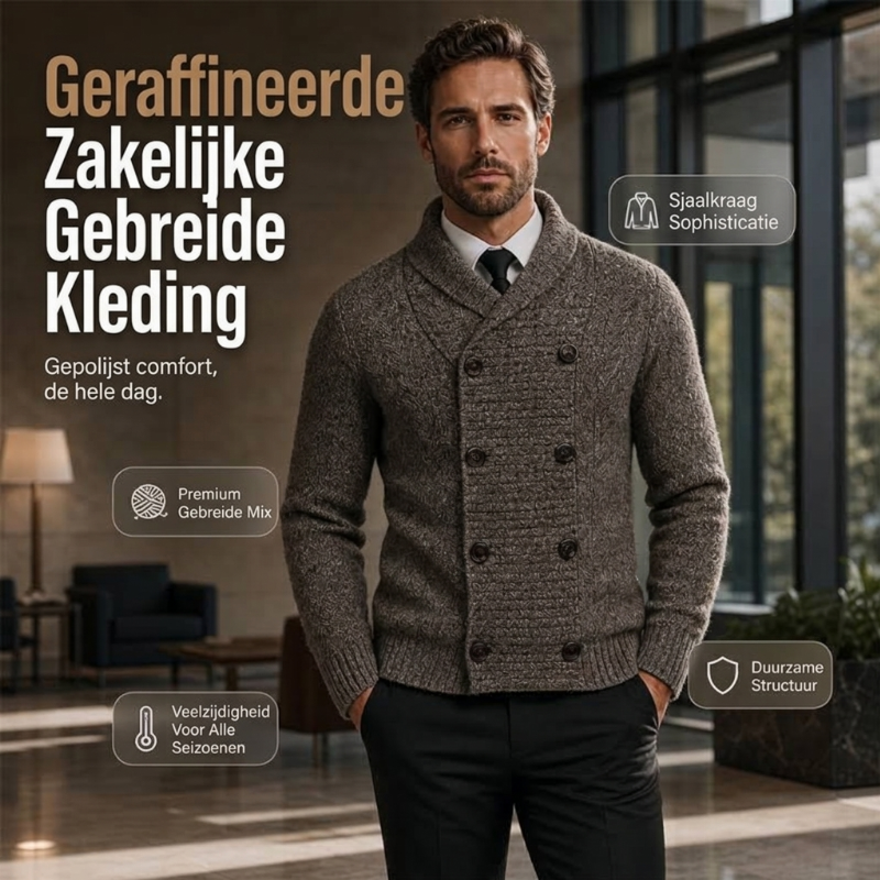🔥Gratis verzending✈️Heren gebreid vest met dubbele rij knopen en sjaalkraag