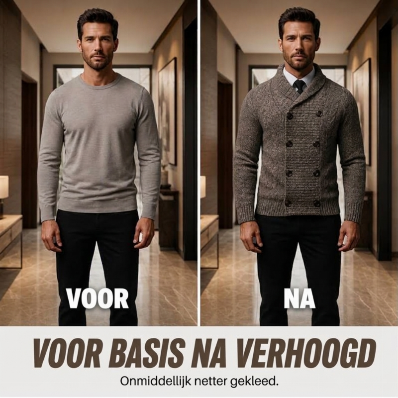 🔥Gratis verzending✈️Heren gebreid vest met dubbele rij knopen en sjaalkraag
