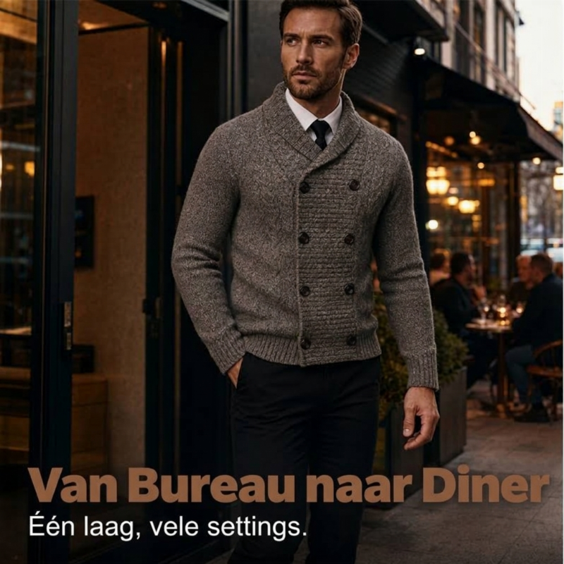 🔥Gratis verzending✈️Heren gebreid vest met dubbele rij knopen en sjaalkraag