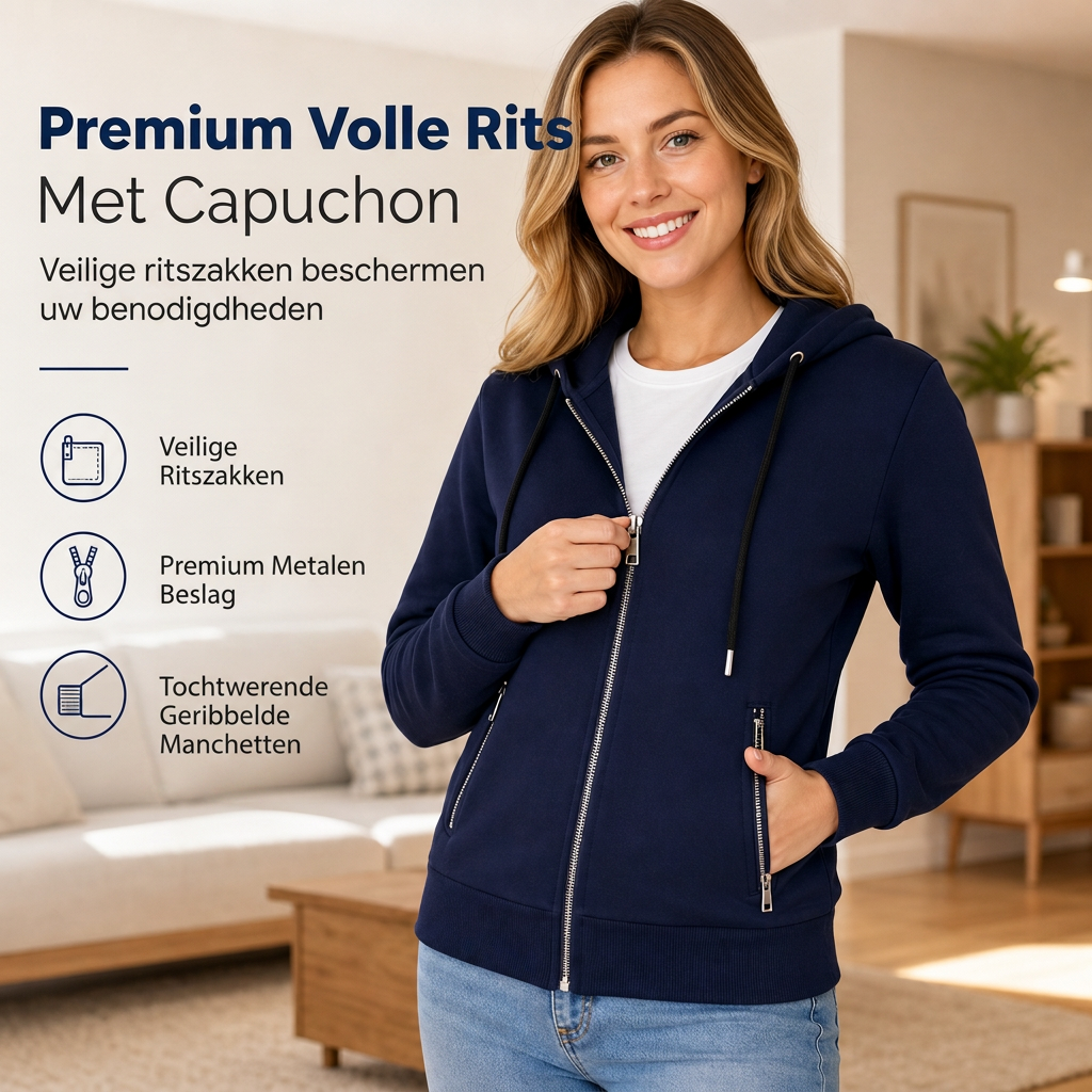 🔥Gratis verzending✈️Premium Dames Hoodie met Volledige Rits – Comfortabel & Praktisch