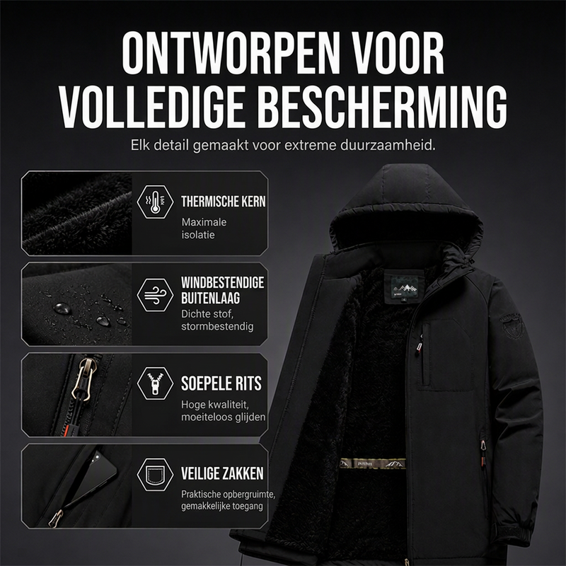 🔥Gratis verzending✈️Warme Waterdichte Heren Winterjas met Capuchon – Bescherming tegen Kou & Regen