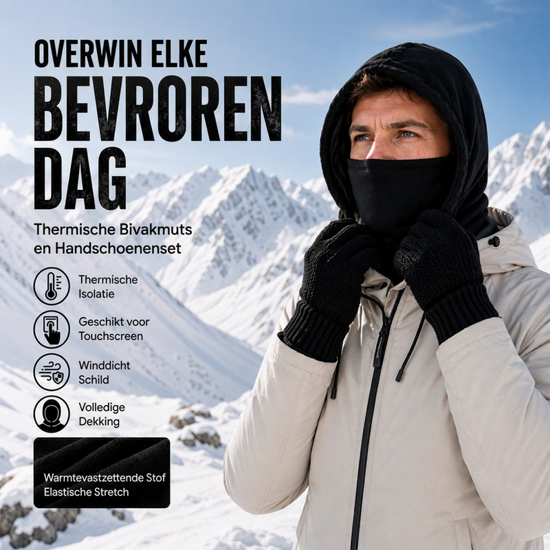 Bivakmutsenset met touchscreenhandschoenen en sokken