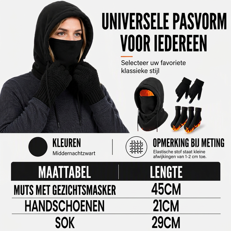 Bivakmutsenset met touchscreenhandschoenen en sokken