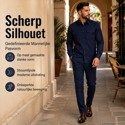 🔥Gratis verzending✈️ Heren 2-Delige Set met Overhemd & Broek – Comfortabele Mengstof, Moderne Look & Makkelijk te Stylen