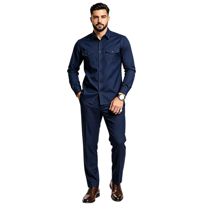 🔥Gratis verzending✈️ Heren 2-Delige Set met Overhemd & Broek – Comfortabele Mengstof, Moderne Look & Makkelijk te Stylen