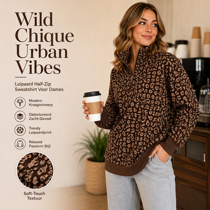 🔥Gratis verzending✈️Dames Sweater met Luipaardprint en Kwartrits – Comfortabel, Modieus & Makkelijk te Combineren
