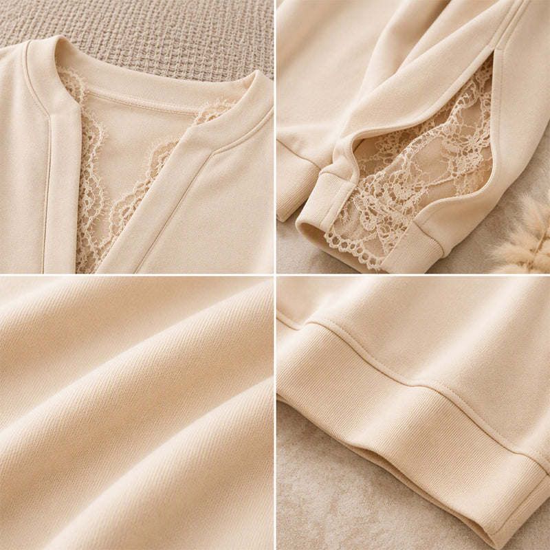 🌸 Elegante Look ✨ Dames Top met V-Hals en Kanten Inzetstuk – Vrouwelijk, Verfijnd & Makkelijk te Combineren