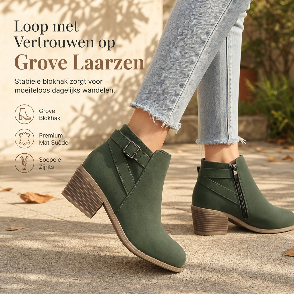 🔥Gratis verzending✈️Dames suède Martin boots met schuine gesp, dikke middenhiel en zijrits, enkellaarzen
