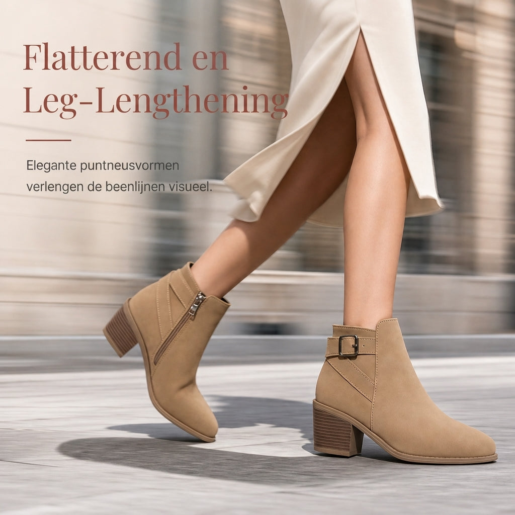 🔥Gratis verzending✈️Dames suède Martin boots met schuine gesp, dikke middenhiel en zijrits, enkellaarzen