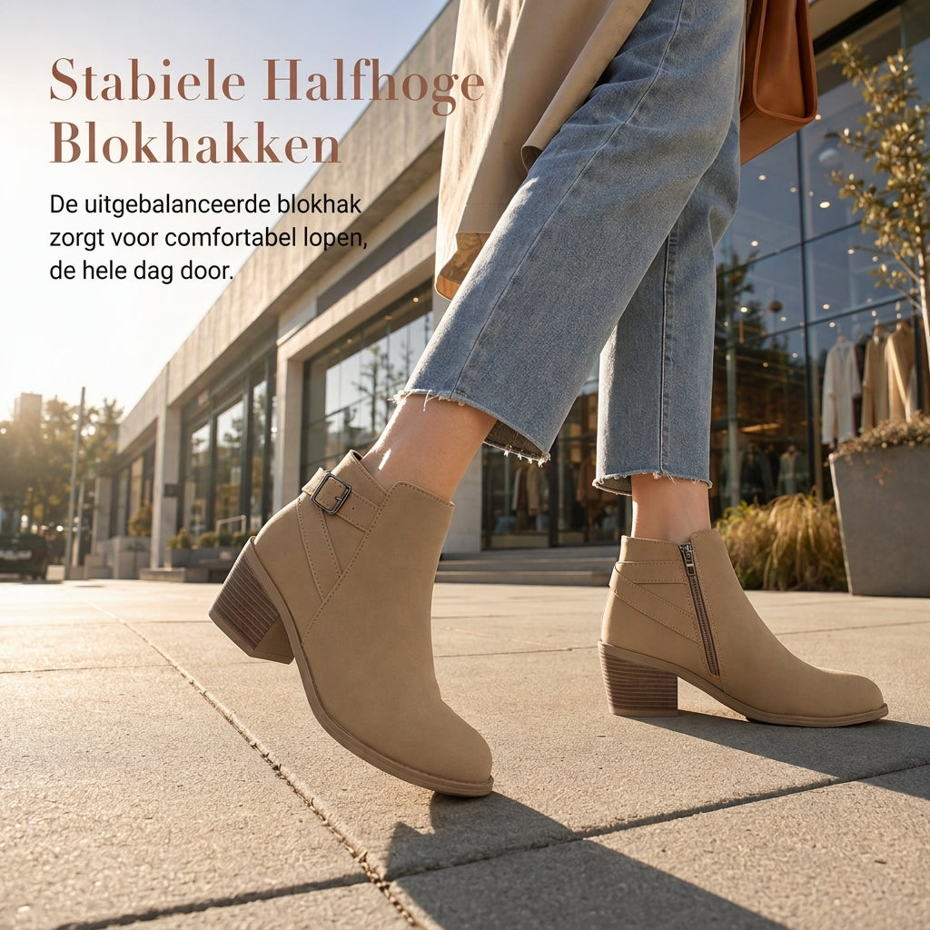 🔥Gratis verzending✈️Dames suède Martin boots met schuine gesp, dikke middenhiel en zijrits, enkellaarzen