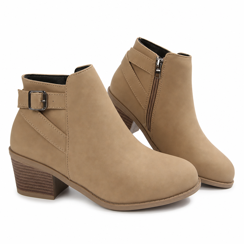 🔥Gratis verzending✈️Dames suède Martin boots met schuine gesp, dikke middenhiel en zijrits, enkellaarzen