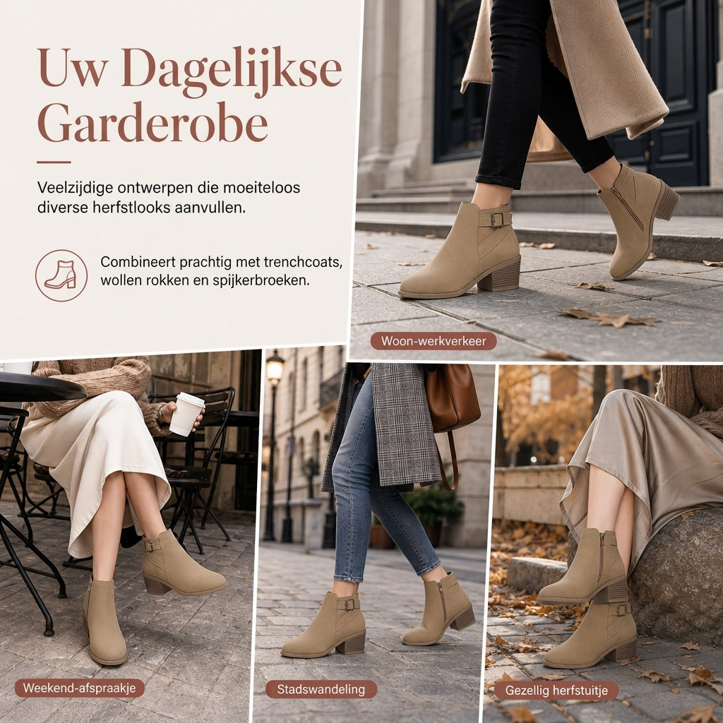 🔥Gratis verzending✈️Dames suède Martin boots met schuine gesp, dikke middenhiel en zijrits, enkellaarzen