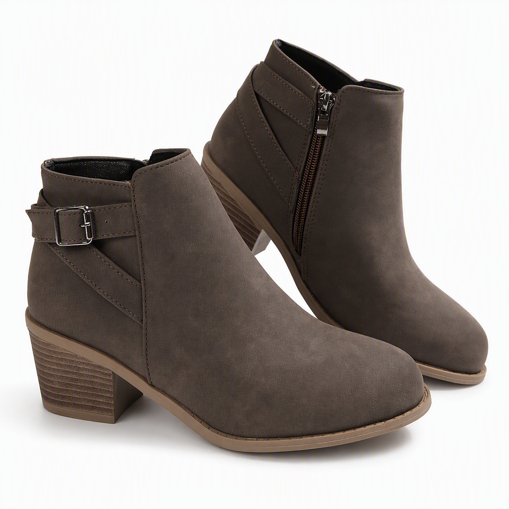 🔥Gratis verzending✈️Dames suède Martin boots met schuine gesp, dikke middenhiel en zijrits, enkellaarzen