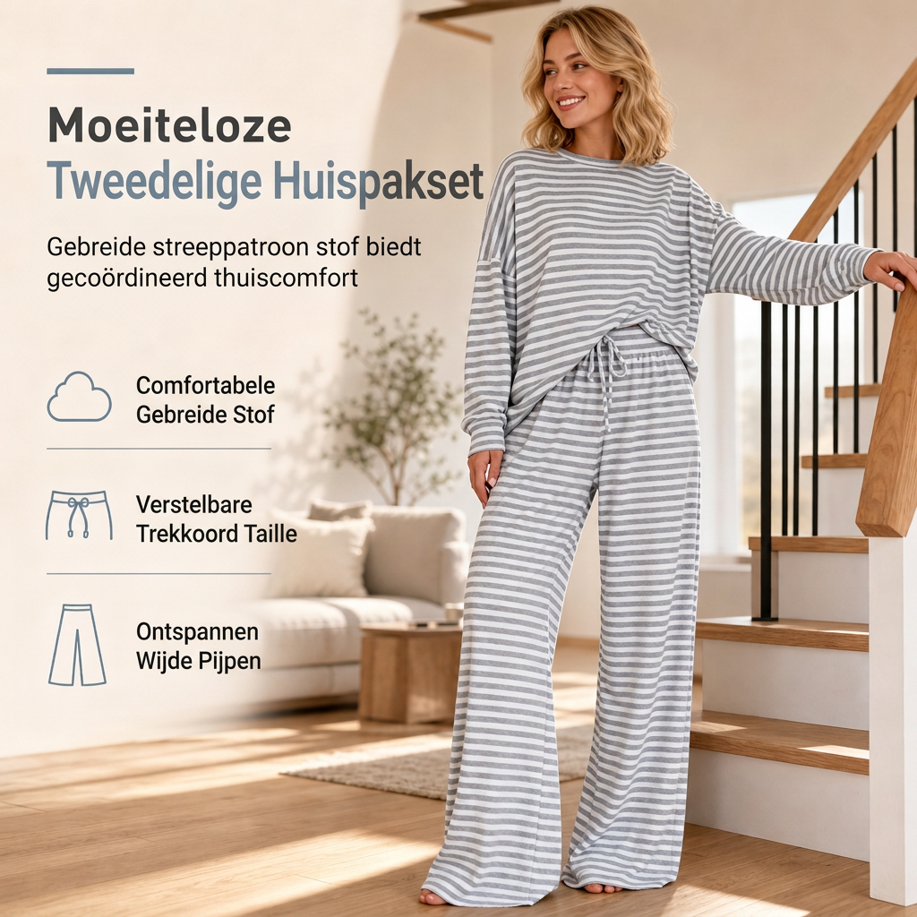 🔥Gratis verzending✈️Casual gestreepte dames set van top en broek
