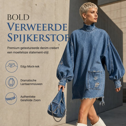 🔥Gratis verzending✈️Dames Oversized Denim Mini-Jurk met Colkraag – Comfortabele Pasvorm, Trendy & Casual Chic