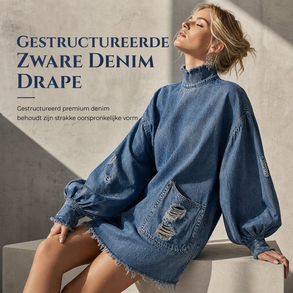 🔥Gratis verzending✈️Dames Oversized Denim Mini-Jurk met Colkraag – Comfortabele Pasvorm, Trendy & Casual Chic