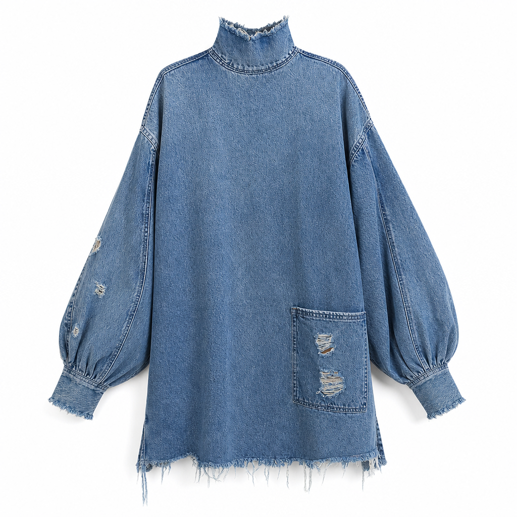 🔥Gratis verzending✈️Dames Oversized Denim Mini-Jurk met Colkraag – Comfortabele Pasvorm, Trendy & Casual Chic