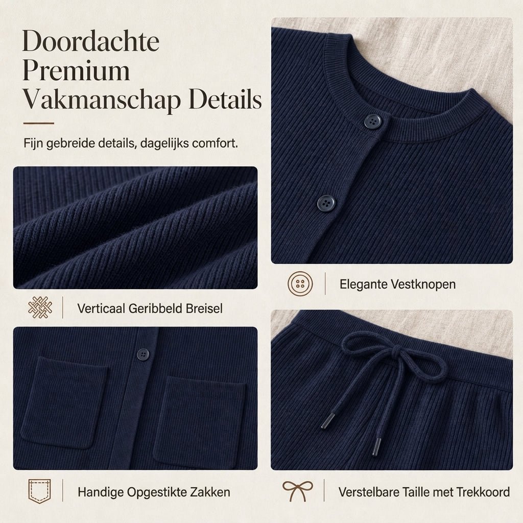 🍂 Tijdloze Comfort Look ✨ Dames Gebreide 2-Delige Set met Vest & Wijde Broek – Zacht, Elegant & Makkelijk te Stylen