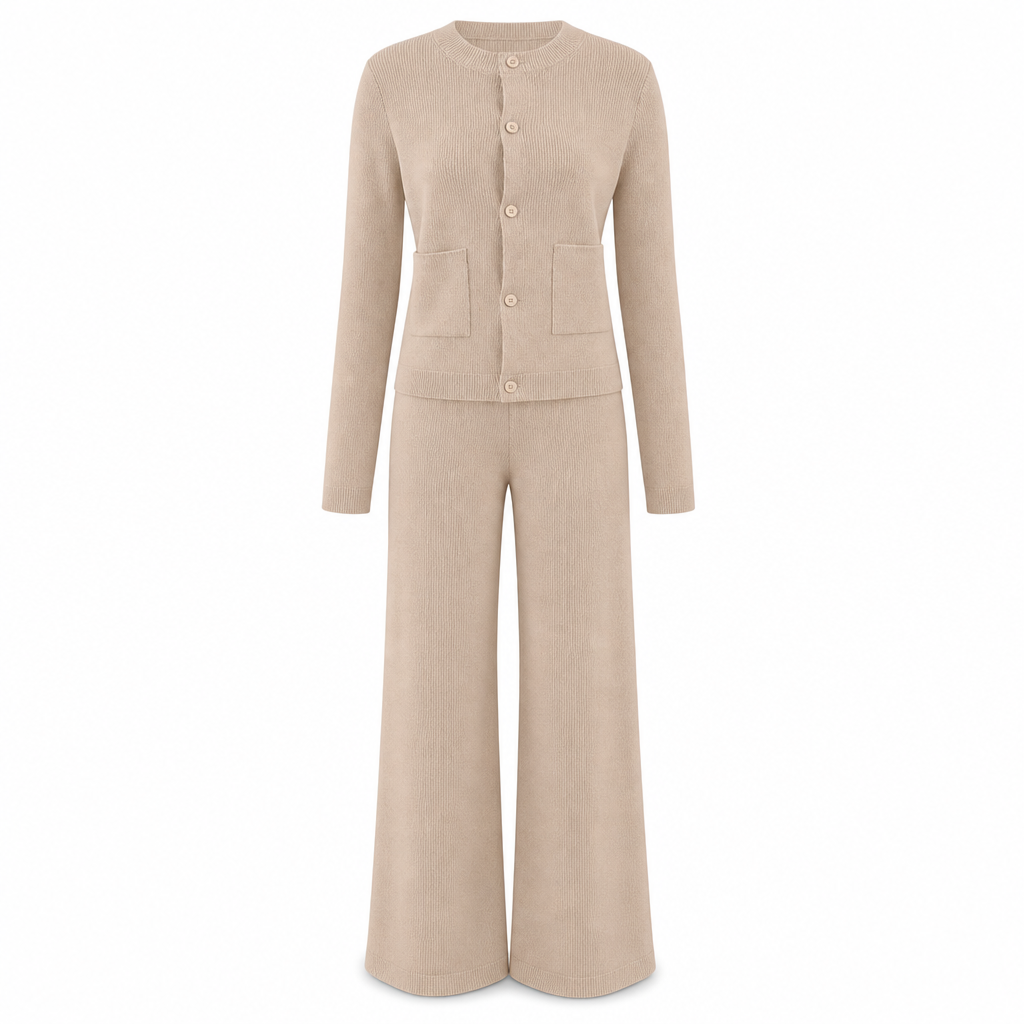 🍂 Tijdloze Comfort Look ✨ Dames Gebreide 2-Delige Set met Vest & Wijde Broek – Zacht, Elegant & Makkelijk te Stylen