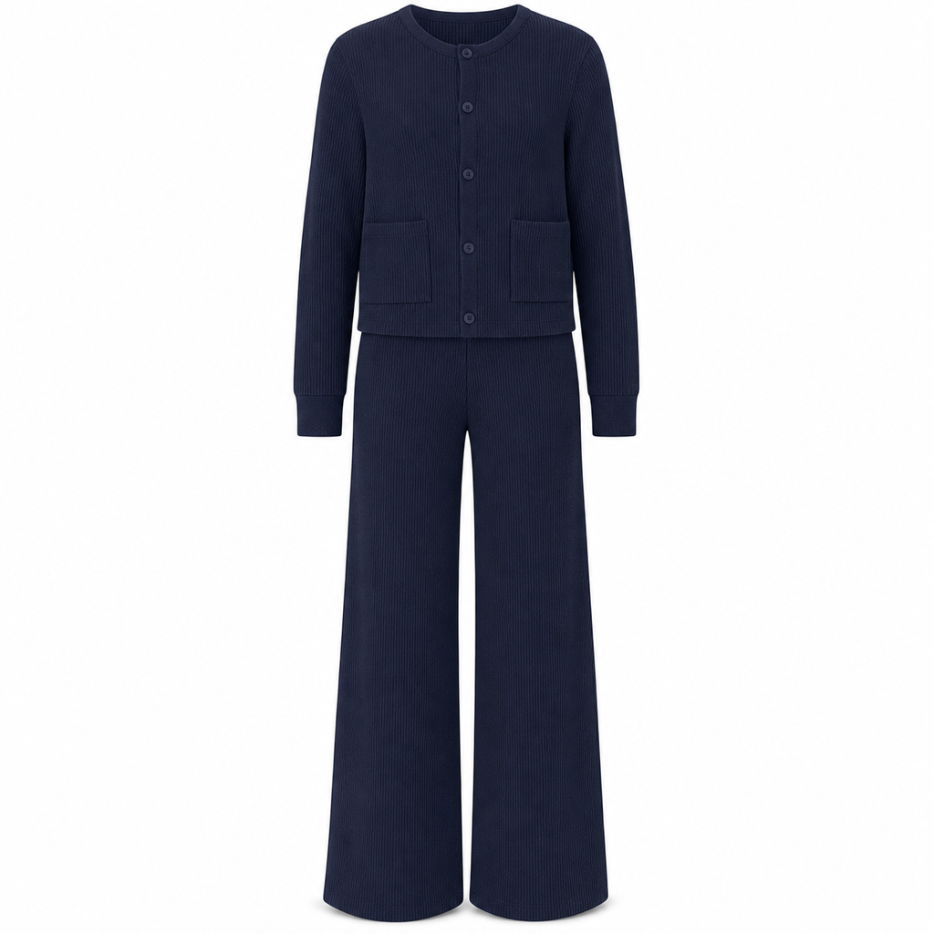 🍂 Tijdloze Comfort Look ✨ Dames Gebreide 2-Delige Set met Vest & Wijde Broek – Zacht, Elegant & Makkelijk te Stylen