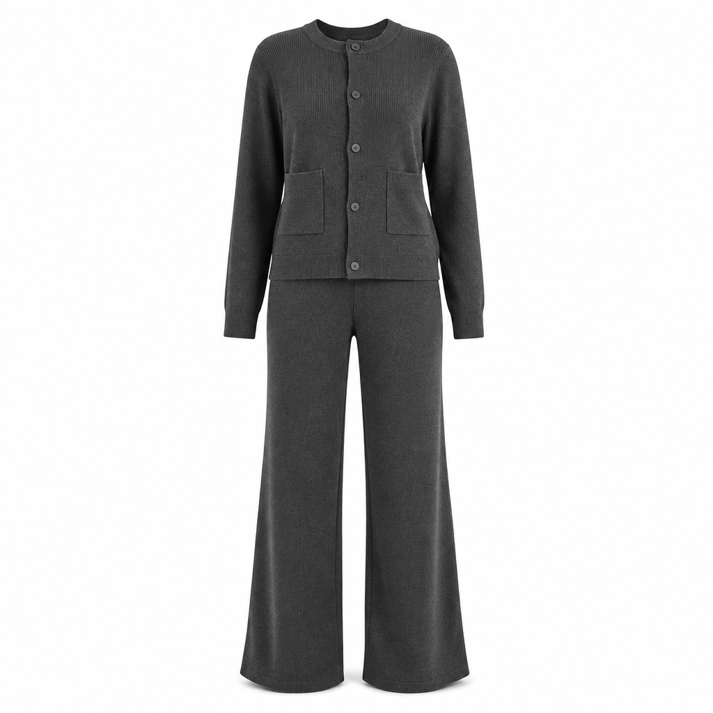 🍂 Tijdloze Comfort Look ✨ Dames Gebreide 2-Delige Set met Vest & Wijde Broek – Zacht, Elegant & Makkelijk te Stylen