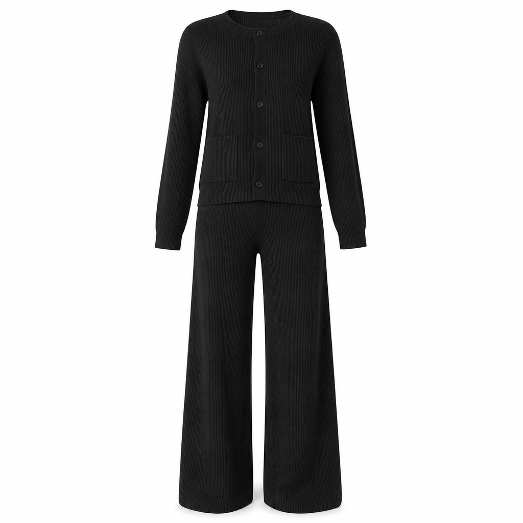 🍂 Tijdloze Comfort Look ✨ Dames Gebreide 2-Delige Set met Vest & Wijde Broek – Zacht, Elegant & Makkelijk te Stylen