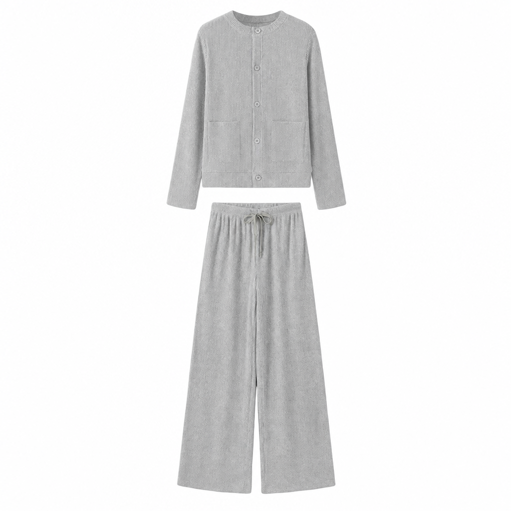 🍂 Tijdloze Comfort Look ✨ Dames Gebreide 2-Delige Set met Vest & Wijde Broek – Zacht, Elegant & Makkelijk te Stylen