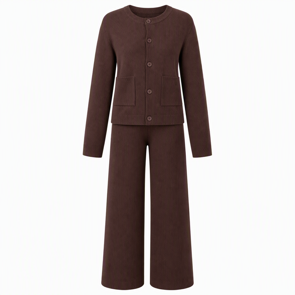 🍂 Tijdloze Comfort Look ✨ Dames Gebreide 2-Delige Set met Vest & Wijde Broek – Zacht, Elegant & Makkelijk te Stylen