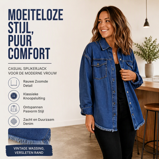 🔥Gratis verzending✈️Dames gewassen denim jack met gerafelde zoom