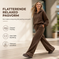 🔥Gratis verzending✈️Casual zachte gebreide tweedelige loungewear set voor dames met capuchon, ritstrui en wijde pijpen broek