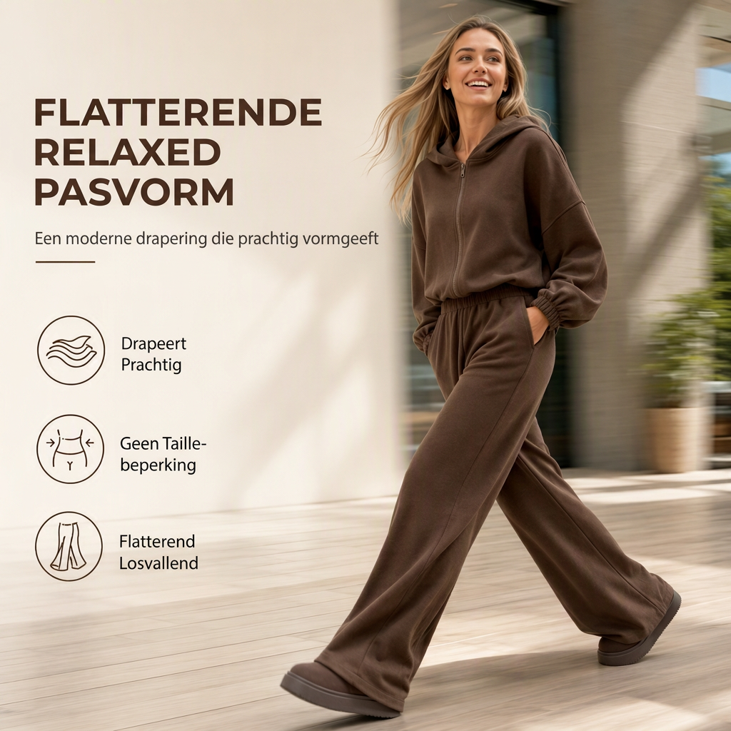 🔥Gratis verzending✈️Casual zachte gebreide tweedelige loungewear set voor dames met capuchon, ritstrui en wijde pijpen broek