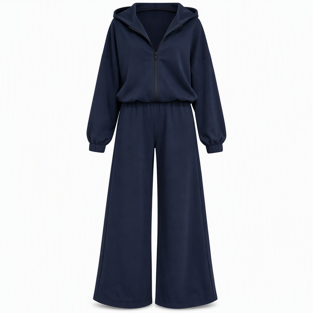 🔥Gratis verzending✈️Casual zachte gebreide tweedelige loungewear set voor dames met capuchon, ritstrui en wijde pijpen broek
