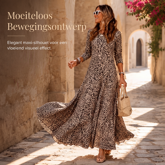 😍Casual lange mouw maxi-jurk met luipaardprint voor dames