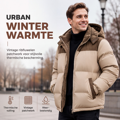 🔥Gratis verzending✈️Heren wintergevoerde capuchonjack met kleurenblokpatroon
