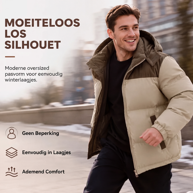 🔥Gratis verzending✈️Heren wintergevoerde capuchonjack met kleurenblokpatroon