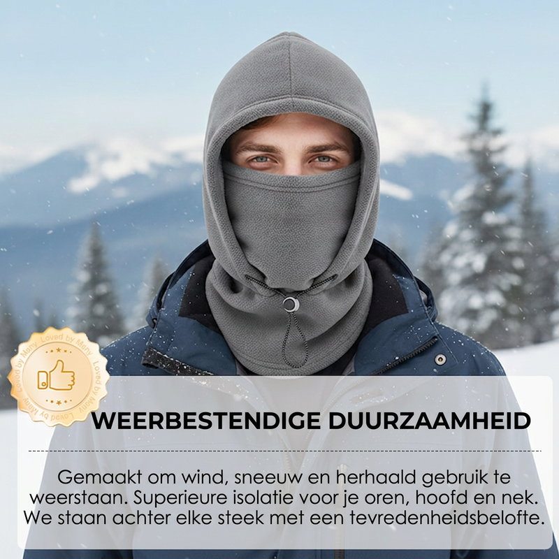 ❄️ Winter Outdoor Essential 🧣 Thermische Bivakmuts met Gezichtsmasker & Trekkoord – Warm, Comfortabel & Windbeschermend