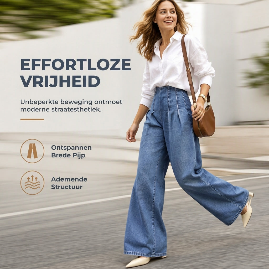 🔥Gratis verzending✈️Dames High-Waist Wide-Leg Jeans – Comfortabele Pasvorm & Optisch Langere Benen
