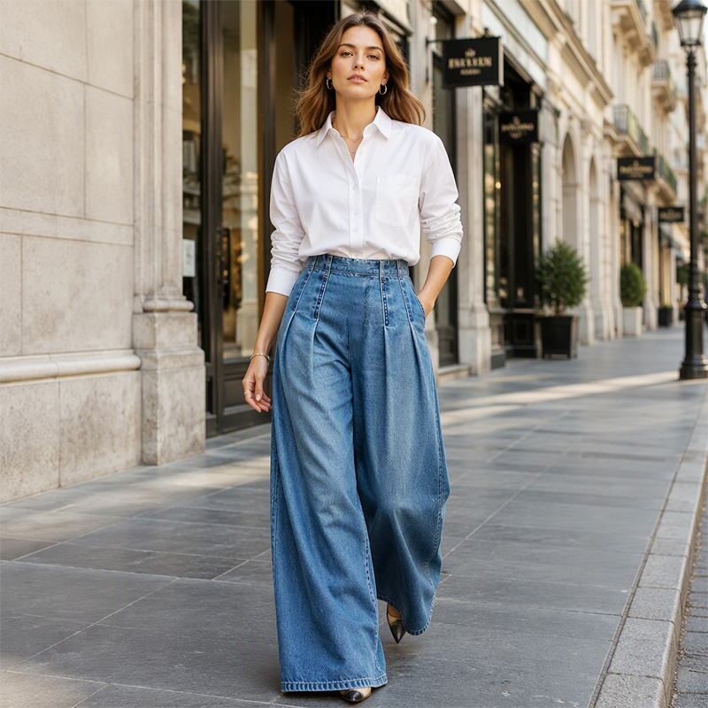 🔥Gratis verzending✈️Dames High-Waist Wide-Leg Jeans – Comfortabele Pasvorm & Optisch Langere Benen