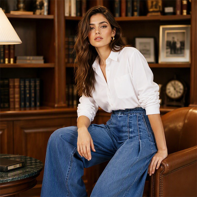 🔥Gratis verzending✈️Dames High-Waist Wide-Leg Jeans – Comfortabele Pasvorm & Optisch Langere Benen