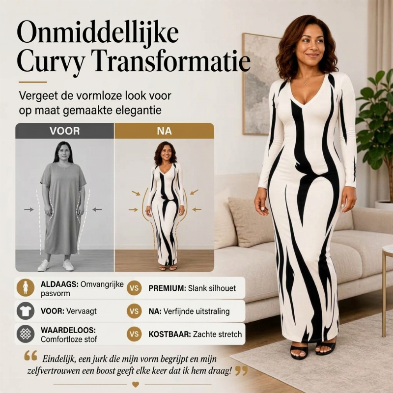 ✨ Elegante Look 💃 Dames Bodycon Maxi Jurk met Print & Lange Mouwen – Flatterend, Vrouwelijk & Stijlvol